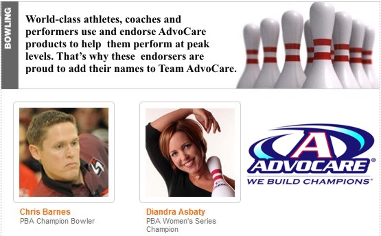 Chris Barnes and Diandra Asbaty, Professional Bowlers, use and endorse Advocare Products