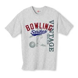 Bowling Strikes Vintage T- Gray